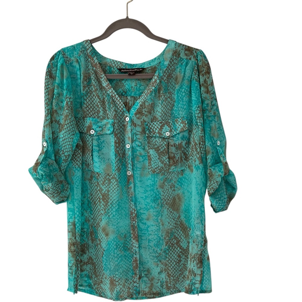 Sale! Mushbaby Sienna Rose Sheer Blouse Teal and Beige Size M